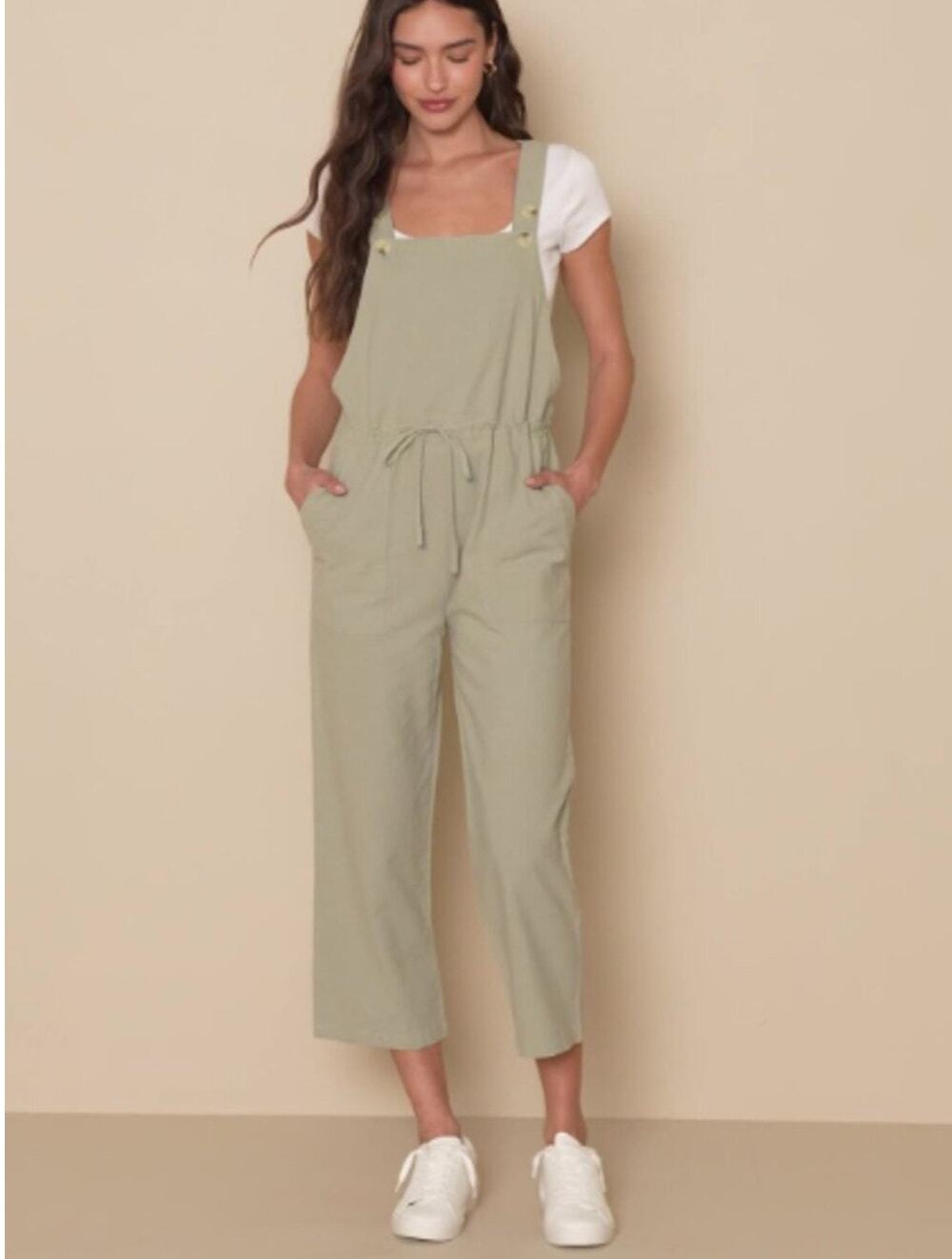 Rhthym Verona Drawstring Wide-Leg Jumpsuit in Sage Green Small